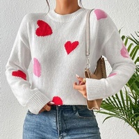 Pulls pour femmes en tricot moelleux à col rond et épaules tombantes de haute qualité, manches longues, motif cœur personnalisé, pull en tricot pour femmes