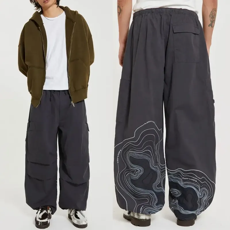 Hoge Kwaliteit Custom Bruin Trekkoord Katoen Baggy Nylon Track Oversized Cargo Street Parachute Broek Heren