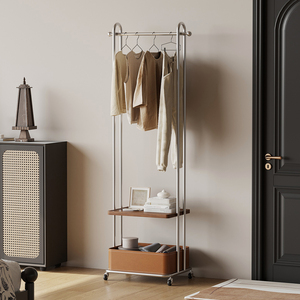 Movable Coat <b>Rack</b> With <b>Shelf</b> And Basket Minimalist Standing Clothes Organizer For Bedroom Home Use Wheeled Design - Product Image 4