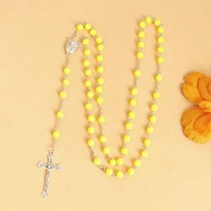 Collier personnalisé avec croix de Jésus, chapelet catholique en acrylique perlé, cadeau religieux <span class=keywords><strong>pour</strong></span> la <span class=keywords><strong>prière</strong></span>, bijoux - Product Image 2