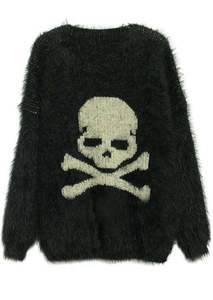 Geringe Mindestbestellmenge, Individueller Service, Runder Totenkopf-Motiv Mohair Streetwear-Stil Halloween Winter Strickoberteil Damen Pullover - Product Image 3