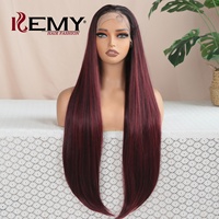 KEMY HAIR Perruques synthétiques de luxe résistantes à la chaleur 13*6 Perruques avant synthétiques droites pour femmes noires transparentes