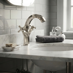 Robinetterie de bar moderne européenne, robinet de lavabo en laiton brossé, robinets de lavabo de salle de bain de luxe en céramique, solutions complètes pour projets - Product Image 1