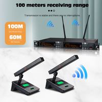 Sistem Mikrofon Konferensi Nirkabel UHF Ganda Profesional untuk Desktop, Rak Penerima untuk Rapat, Pidato, Buatan Pabrik Sendiri