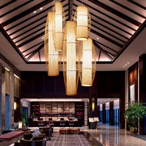 โคมไฟห้อยเพดานทรงกลมแบบจีน ทำจากไม้ไผ่สาน ใช้หลอดไฟ LED E27 เหมาะสำหรับห้องน้ำชา ตกแต่งภายในสไตล์เซน - Product Image 3