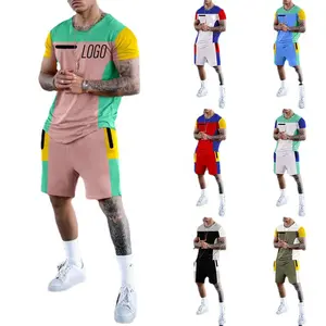 Custom Logo Mannen Tweedelige Zomer Sweatsuit Sport Trainingspak Sets Casual Patchwork Tricolor Training Jogging Wear Trainingspakken