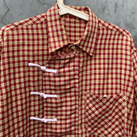 Chemise vintage personnalisée style Shanghai, à carreaux et à motif gaufré, manches doubles, coupe ample et carrée, streetwear, tenue pour homme