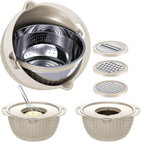 4-in-1 vergiet met kommenset 360 °   Draaibare zeefkom met 3 raspen, deksel & antislipbodem voor pasta, fruit en groenten