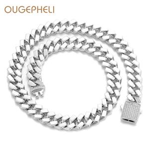 OUGEPHELI 13mm Hip Hop Iced Out CZ Zircon Collar De Cadena Cubana Eslabones Cubano Collar Miami Cuban Link Chain para hombres y mujeres - Product Image 1