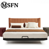 Cama Flotante Vertical Moderna con Tapicería de Microfibra, Base de Acrílico, Cabecera Texturizada Elegante y Diseño Vertical a Rayas