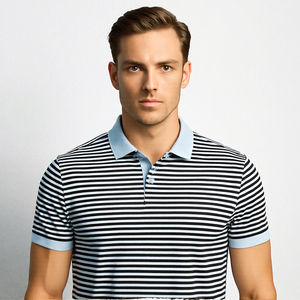 Nueva Camiseta de Verano para Hombre, 100% Algodón, Anti-Pilling, Bordada, de Manga Corta, a Rayas, con Botones - Product Image 3