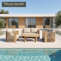 Ensemble de canapés d'extérieur haut de gamme en corde tressée avec table basse, structure en aluminium et coussins imperméables |   Meubles de salon pour patio, jardin et villa