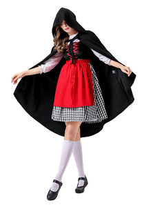 Costume de cosplay Rouge Capuche pour femme, robe à carreaux noire et rouge avec <span class=keywords><strong>cape</strong></span> à capuche, tenue de fête d'Halloween et de carnaval - Product Image 5