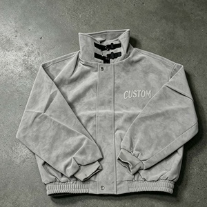 Custom <b>Men's</b> <b>Suede</b> Bomber <b>Jacket</b> Stand Collar Embroidered Letter Front Autumn Streetwear Regular Fit <b>Jackets</b> - Product Image 6