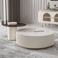 Offre spéciale plateau en marbre Ensemble de table en verre 2pcs avec tiroir de rangement Table basse ronde en béton blanc