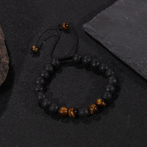 Bracelet en pierre volcanique œil de tigre réglable pour homme, bracelet énergétique en lave tressé avec perles turquoise pour un usage quotidien - Product Image 2