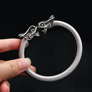 Yunnique – bracelet en acier inoxydable avec tête de Dragon pour hommes, fil d'argent tibétain, bijoux cadeaux - Product Image 4