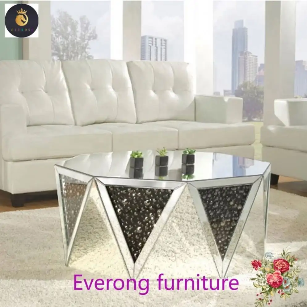 Muebles modernos para el hogar, mesa de centro con espejo de diamante de cristal negro