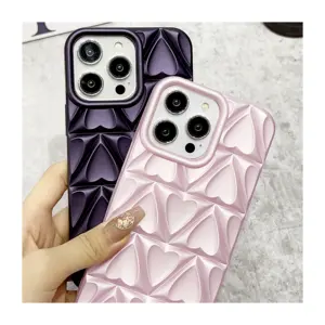 MAXUN Luxury Third Dimension Cute Loving Chrome Heart Shape Design Style Purple Color For Girls For iPhone 1112 13 14 15 Pro Max