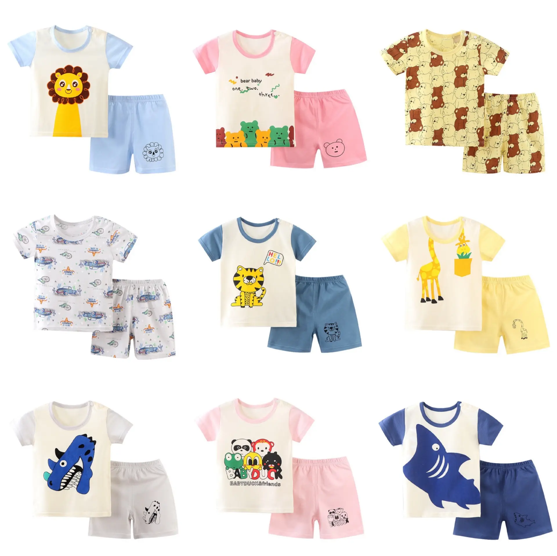 Conjuntos de pijama de manga corta para niños Conjuntos de pijama de algodón de verano para Unisex Conjuntos de pijama de algodón informal de nuevo estilo Guangzhou para niños