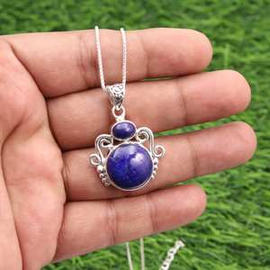 <b>Lapis</b> <b>Lazuli</b> <b>Pendant</b> Necklace Handmade Sterling Silver Gemstone Necklace for Her with Rhodium and Gold Plating - Product Image 5