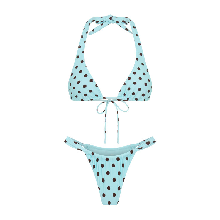 Blue Polka Adjustable Halter Bikini Set