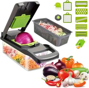 Vente en gros coupe-légumes polyvalent 15 en 1 à double usage en acier inoxydable coupe-légumes coupeur de dés outil de cuisine trancheuses hachoir - Product Image 1