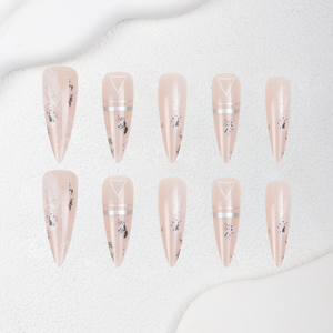 Venta al por mayor de fábrica: 24 uñas postizas de ABS de alta calidad, fáciles de usar, con líneas de mezcla en forma de estilete triangular. - Product Image 4