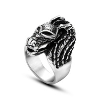Bague tête de dragon de style chinois, bijoux unisexes en acier titane SA882