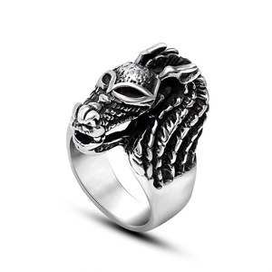 Chinese <b>Style</b> Dragon <b>Head</b> Ring Titanium Steel Unisex Jewelry SA882 - Product Image 2