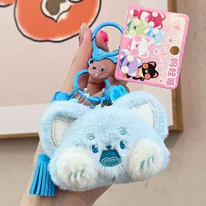 Tas hewan boneka kucing lucu lucu liontin jimat gantungan kunci boneka