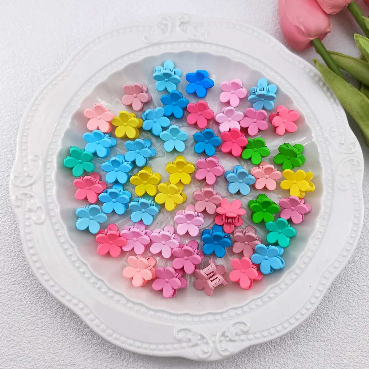 1.8cm Clorful Polka dot klip mini bunga lima-kelopak untuk wanita anak perempuan Aksesori harian harga grosir