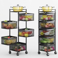 Chariot de rangement rotatif à 360 degrés, multi-niveaux, avec paniers en treillis métallique, à roulettes, pour l'organisation des articles divers de cuisine - Grande Vente