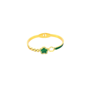 กำไลข้อมือแฟชั่น สแตนเลสสตีล 316L ชุบทอง PVD ดีไซน์ใบโคลเวอร์เคลือบสีเขียว ปรับขนาดได้ - Product Image 2