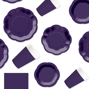 DAMAI Dark Purple Paper Party Plates Set Serves 8 Disposable Dinner Dessert Plates for Wedding Birthday Party Supplies - Product Image 3