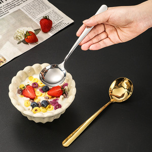 Cuillère à dessert en acier inoxydable 304, bol rond de couleur unie, résistant aux hautes températures, antirouille, pour usage domestique, cuillère à soupe pour enfants - Product Image 3