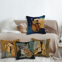 Housse de coussin en lin abstraite, motif de chat amusant, décoration de chambre d'enfant, décoration de chambre sur le thème du chat, housse de coussin pour canapé-lit