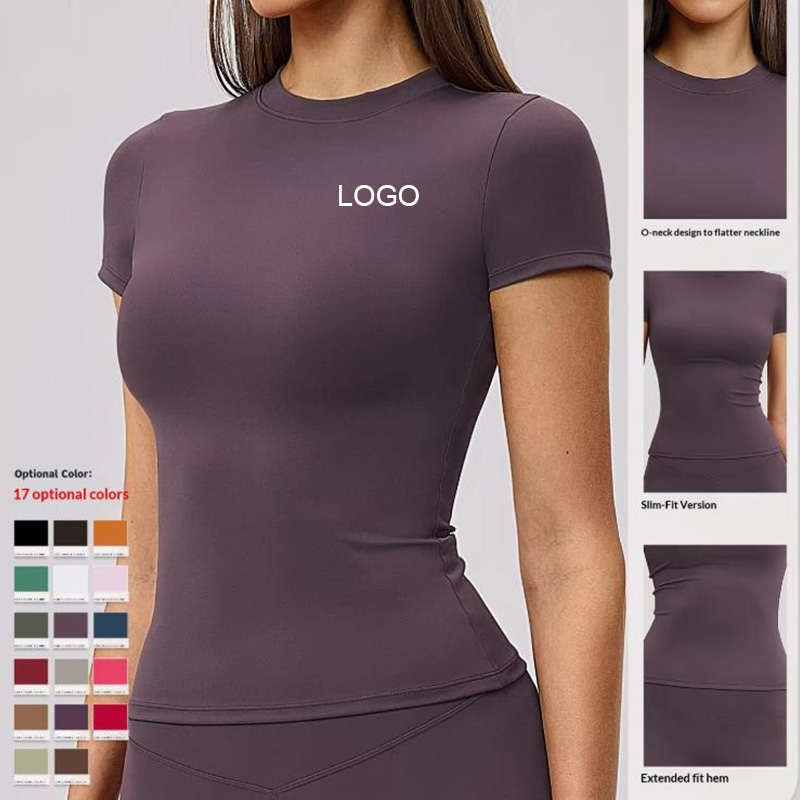 Spring Women's Quick-drying Yoga Fitness Top Short Sleeve Spandex/Nylon Tight Outdoor Running Front Logo