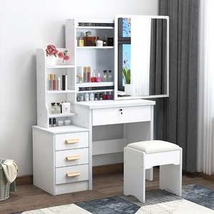 Nhà Máy Bán buôn Thiết kế Hiện Đại Đồ nội thất phòng ngủ trắng bàn trang điểm bằng gỗ LED ánh sáng gương trang điểm Vanity <span class=keywords><strong>Set</strong></span> với bàn - Product Image 2