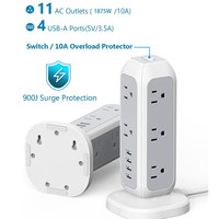 Multiprise 15A ETL pour 11 prises, 4 ports USB-A, rallonge avec port USB Type C