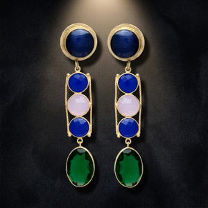 Jaipur Gems Jewelry Silver Gold Plated Ethnic Drop Earrings Sapphire <b>Emerald</b> Hydro Stones for Women Unisex Wedding/Anniversary - Product Image 3