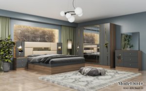 Ensemble de meubles de chambre à coucher en MDF de luxe à prix abordable, lit king-size moderne pour appartement et maison - Product Image 2