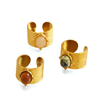 Dina Niche Vintage Edelstein-Intarsien Breiter Offener Ring aus Edelstahl, Leichter Luxus, Eleganter Verstellbarer Bandring, Schmuck Großhandel