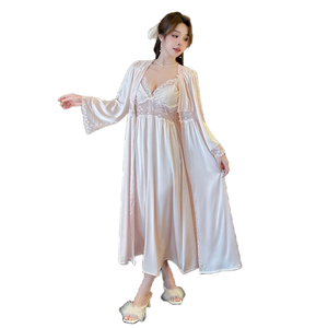 Nuova estate camicia <span class=keywords><strong>da</strong></span> <span class=keywords><strong>notte</strong></span> <span class=keywords><strong>da</strong></span> donna in seta di ghiaccio elegante camicia <span class=keywords><strong>da</strong></span> <span class=keywords><strong>notte</strong></span> a maniche lunghe due pezzi pigiama Sexy in pizzo camicia <span class=keywords><strong>da</strong></span> <span class=keywords><strong>notte</strong></span> <span class=keywords><strong>lunga</strong></span> - Product Image 1