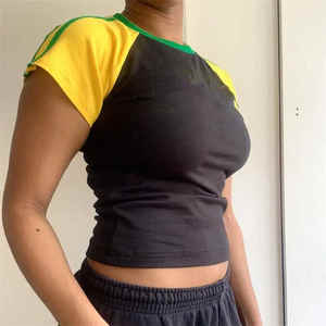 Moda gótica Hip-Hop verano bordado banderas Tops camisetas ropa de calle High Street Retro Casual gráficos Crop Top - Product Image 3