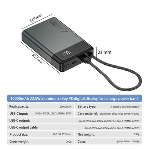 <span class=keywords><strong>Batterie</strong></span> <span class=keywords><strong>Externe</strong></span> Portable en Aluminium 10000mAh à Charge Rapide PD 22.5W avec Câbles Intégrés et Cordon pour <span class=keywords><strong>iPhone</strong></span> 17 16 15 - Product Image 6