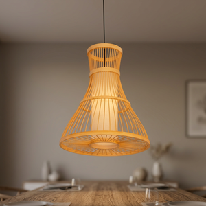 Lámpara Colgante de Bambú con LED E12, Luz Blanca Cálida 3500K, Lámpara de Techo Grande para Comedor, Color Dorado, Montable, Moderna - Product Image 2