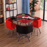 GEDO Petite table carrée/ronde en verre trempé Ensemble de chaises en cuir PU pour restaurant, salle à manger, réception, réunion, espace de loisirs