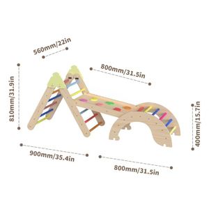 Ensemble de triangle d'escalade en bois Montessori avec arche et rampe, structure d'escalade pour tout-petits, aire de jeux intérieure, structure de jeu de type jungle - Product Image 3