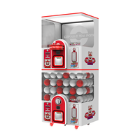 Mesin penjual otomatis boneka kapsul Blind Box 6 orang warna merah, beroperasi dengan koin, tipe arcade